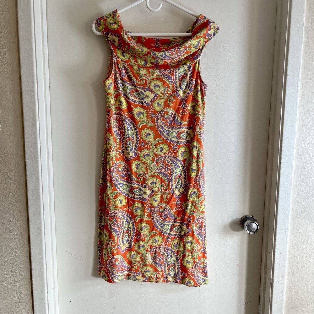 Lauren by Ralph Lauren Shift Dress Size L Foldover Boat Neck Paisley Knit